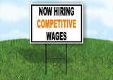 NOW HIRING COMPETITIVE WAGES ORANGE BLACK 18inx24in Yard Road Sign w/ Stand