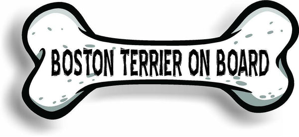 Dog on Board Boston Terrier Bone Car Magnet Bumper Sticker 3"x7"