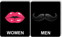 Funny Lips mustacher women men bathroom restroom metal sign set for business