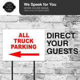 ALL TRUCK PARKING LEFT arrow red Yard Sign with Stand LAWN SIGN