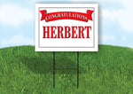 HERBERT CONGRATULATIONS RED BANNER 18in x 24in Yard sign with Stand