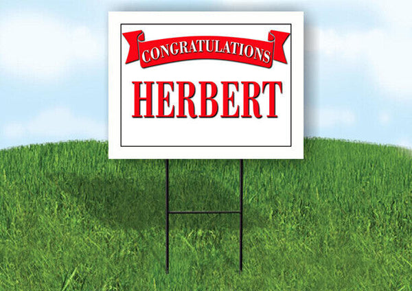 HERBERT CONGRATULATIONS RED BANNER 18in x 24in Yard sign with Stand