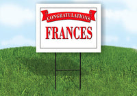FRANCES CONGRATULATIONS RED BANNER 18in x 24in Yard sign with Stand