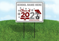 School Name Here Class of 2021 Gray Burgundy Graduation Yard Sign with Stand