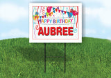 AUBREE HAPPY BIRTHDAY BALLOONS 18 in x 24 in Yard Sign Road Sign with Stand