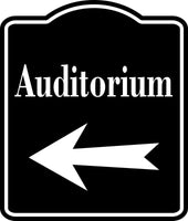 Auditorium Left Arrow BLACK SIGN Aluminum Composite Sign