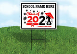 School Name Here Class of 2021 Black Red Graduation Yard Sign with Stand LAWN