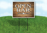 OPEN BAR SCROLL HEART WOODGRAIN Yard Sign Road with Stand LAWN SIGN