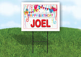 JOEL HAPPY BIRTHDAY BALLOONS 18 in x 24 in Yard Sign Road Sign with Stand