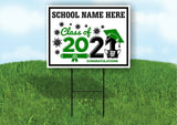 School Name Here Class of 2021 Black Green Graduation Yard Sign with Stand LAWN