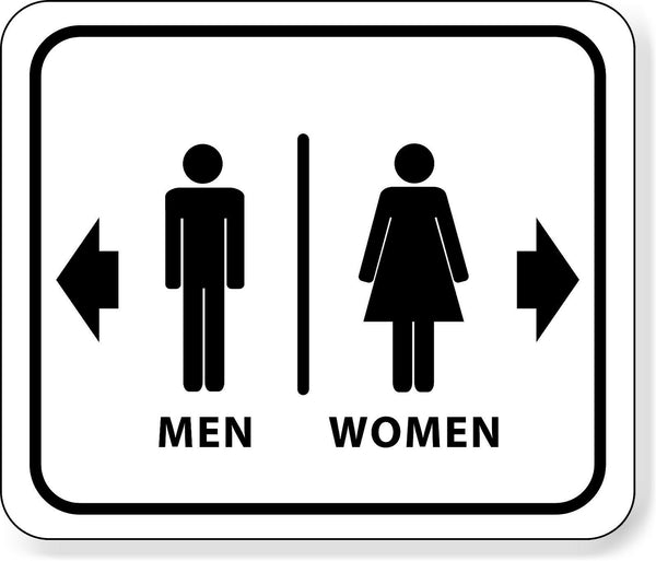 BATHROOM RESTROOM WOMEN RIGHT ARROW MEN LEFT ARROW WHITE Aluminum composite sign