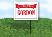 GORDON CONGRATULATIONS RED BANNER 18in x 24in Yard sign with Stand