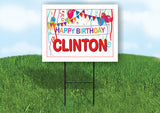 CLINTON HAPPY BIRTHDAY BALLOONS 18 in x 24 in Yard Sign Road Sign with Stand