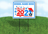 School Name Here Class of 2021 Blue Red Graduation Yard Sign with Stand LAWN