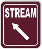 STREAM DIRECTIONAL 45 DEGREES UP LEFT ARROW CAMPING Aluminum composite sign