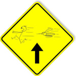 Mosquito crossing Man running away Hilarious funny Aluminum composite sign