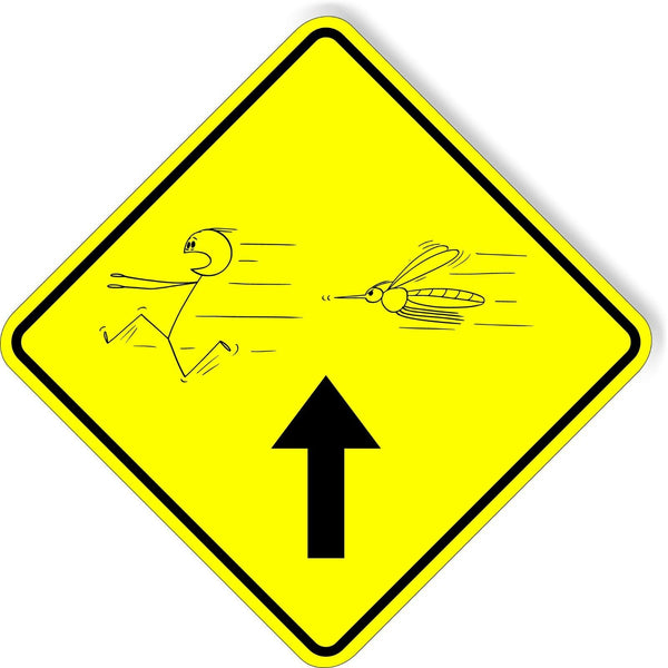 Mosquito crossing Man running away Hilarious funny Aluminum composite sign