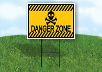 DANGER ZONE SKULL YELLOW BLACK STRIPE Yard Sign with Stand LAWN SIGN