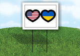 US UKRAINE FLAG HEART USA RUSSIAN INVASION WW3 18in x 24in Yard sign with Stand