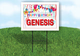 GENESIS HAPPY BIRTHDAY BALLOONS 18 in x 24 in Yard Sign Road Sign with Stand