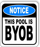 NOTICE THIS POOL IS BYOB Metal Aluminum composite sign