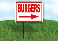 BURGERS RIGHT ARROW RED Yard Sign Road with Stand LAWN SIGN Single sided