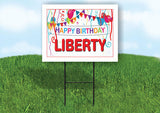 LIBERTY HAPPY BIRTHDAY BALLOONS 18 in x 24 in Yard Sign Road Sign with Stand