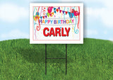 CARLY HAPPY BIRTHDAY BALLOONS 18 in x 24 in Yard Sign Road Sign with Stand
