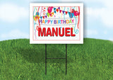 MANUEL HAPPY BIRTHDAY BALLOONS 18 in x 24 in Yard Sign Road Sign with Stand