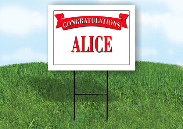 ALICE CONGRATULATIONS RED BANNER 18in x 24in Yard sign with Stand