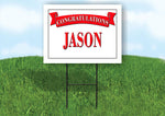 JASON CONGRATULATIONS RED BANNER 18in x 24in Yard sign with Stand