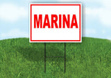 MARINA RED WHITE Yard Sign Road with Stand LAWN SIGN