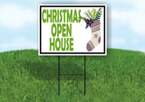 CHRISTMAS OPEN HOUSE STOCKING Yard Sign with Stand LAWN SIGN