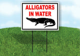 ALLIGATORS IN WATER BLACK RED Yard Sign Road with Stand LAWN SIGN