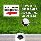 WEST VIRGINIA _FISHING LICENSES LEFT ARROW  Yard Sign w Stand LAWN SIGN Single