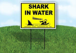 SHARK IN WATER DANGER SAFETY YELLOW Yard Sign Road with Stand LAWN SIGN