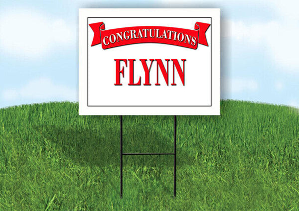 FLYNN CONGRATULATIONS RED BANNER 18in x 24in Yard sign with Stand