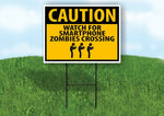 CAUTION SMARTPHONE ZOMBIES CROSSING YELLOW Yard Sign with Stand LAWN SIGN