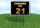 CHEERS TO 21 GOLD Yard Sign with Stand LAWN SIGN