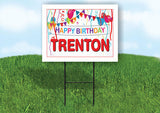 TRENTON HAPPY BIRTHDAY BALLOONS 18 in x 24 in Yard Sign Road Sign with Stand
