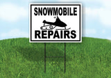 SNOWMOBILE REPAIRS SNOWMOBILE PICTURE BLACK Yard Sign with Stand LAWN SIGN