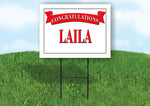 LAILA CONGRATULATIONS RED BANNER 18in x 24in Yard sign with Stand