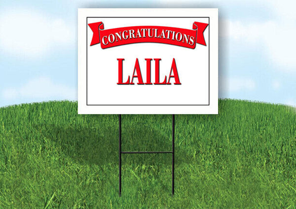 LAILA CONGRATULATIONS RED BANNER 18in x 24in Yard sign with Stand