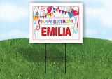 EMILIA HAPPY BIRTHDAY BALLOONS 18 in x 24 in Yard Sign Road Sign with Stand