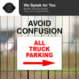 ALL TRUCK PARKING RIGHT arrow red Yard Sign with Stand LAWN SIGN