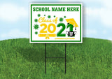 School Name Here Class of 2021 Green Gold Graduation Yard Sign with Stand LAWN