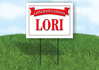 LORI CONGRATULATIONS RED BANNER 18in x 24in Yard sign with Stand