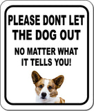 PLEASE DONT LET THE DOG OUT NMW Cardigan Welsh Corgi Aluminum Composite Sign
