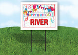 RIVER HAPPY BIRTHDAY BALLOONS 18 in x 24 in Yard Sign Road Sign with Stand
