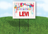 LEVI HAPPY BIRTHDAY BALLOONS 18 in x 24 in Yard Sign Road Sign with Stand